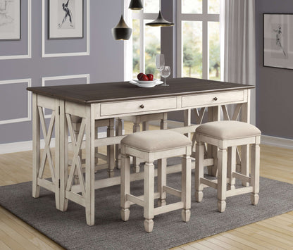 Waverly Drop Leaf Counter Set (Table + 4 Stools) - leaves open, front view close up in a staged home