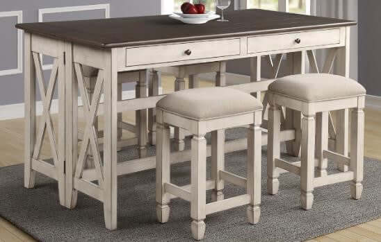 Waverly Drop Leaf Counter Set (Table + 4 Stools) - leaves open, front view close up in a staged home