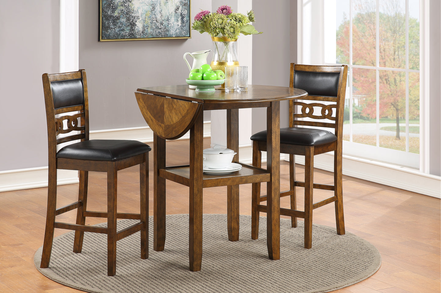 Gia 42" 3 PC Counter Height Drop Leaf Set (Table + 2 Chairs)