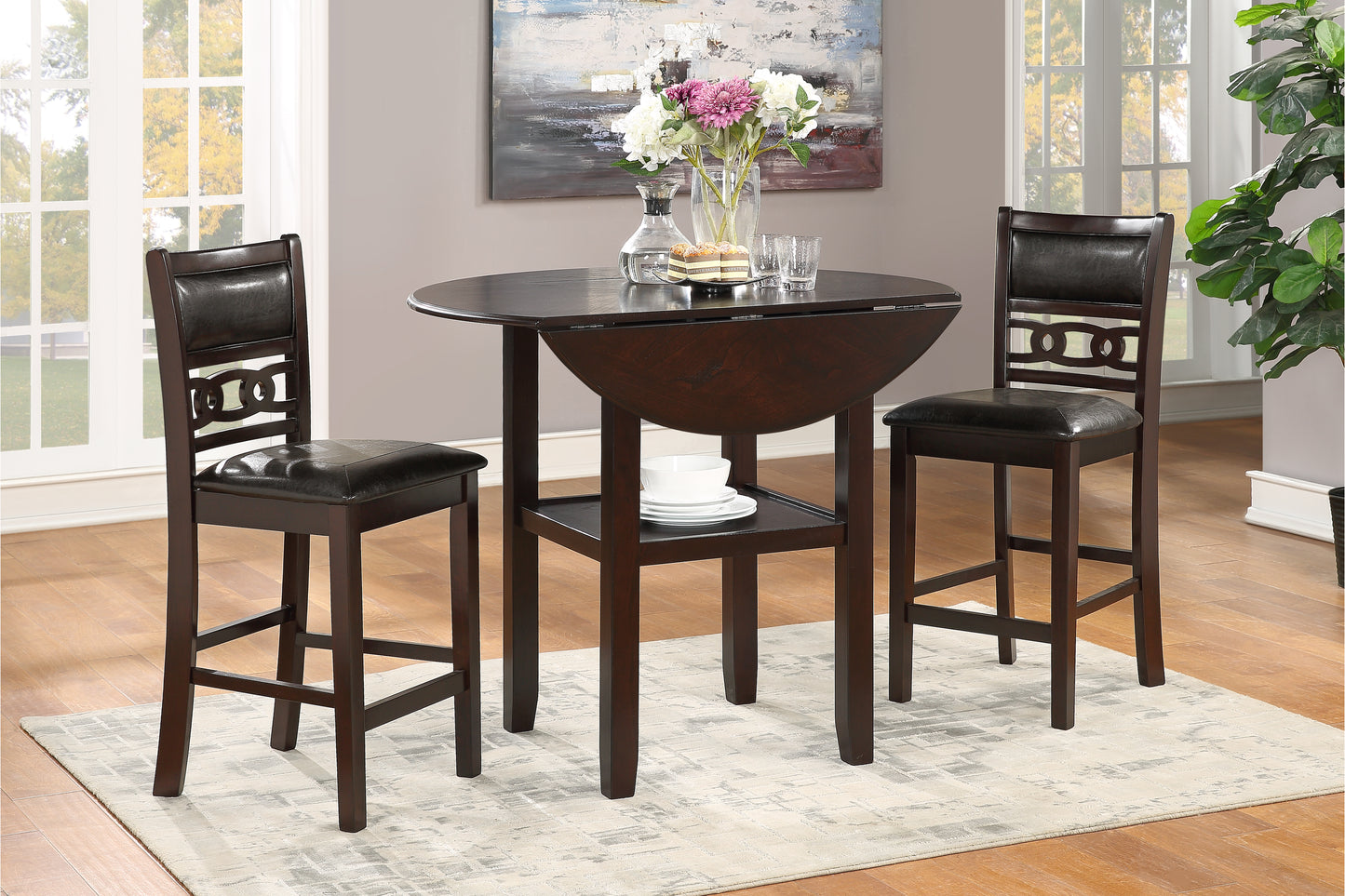 Gia 42" 3 PC Counter Height Drop Leaf Set (Table + 2 Chairs)