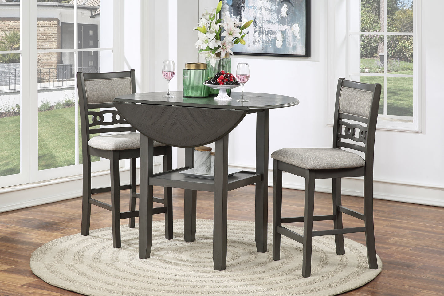 Gia 42" 3 PC Counter Height Drop Leaf Set (Table + 2 Chairs)