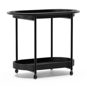 Orbit Solid Oak Bar Cart – Black