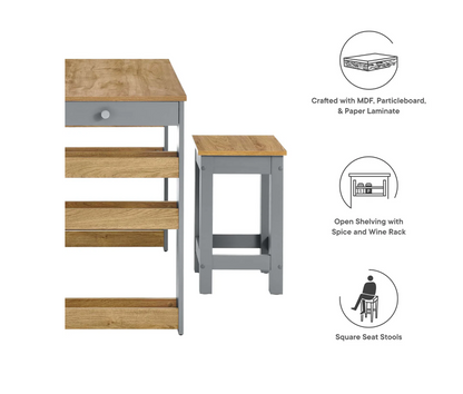 Galley 3-Piece Kitchen Island And Stool Set By Modway